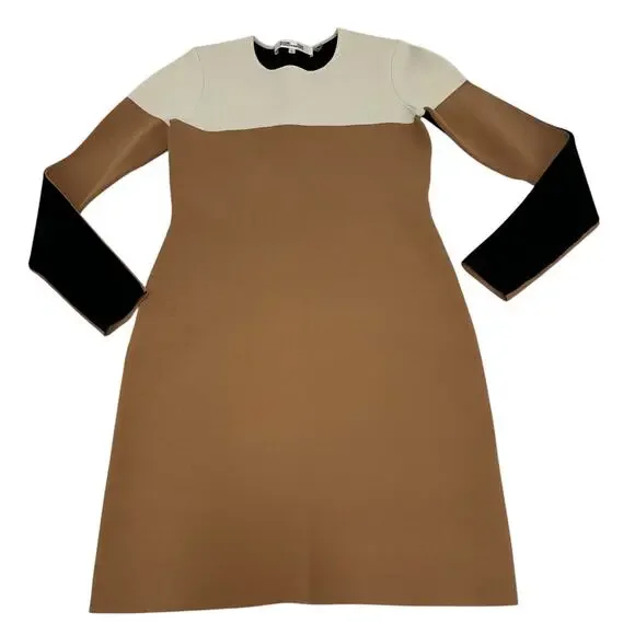 Diane Von Furstenberg Small Merino Wool Blend Sweater Dress Tan Black Colorblock - Picture 4 of 11